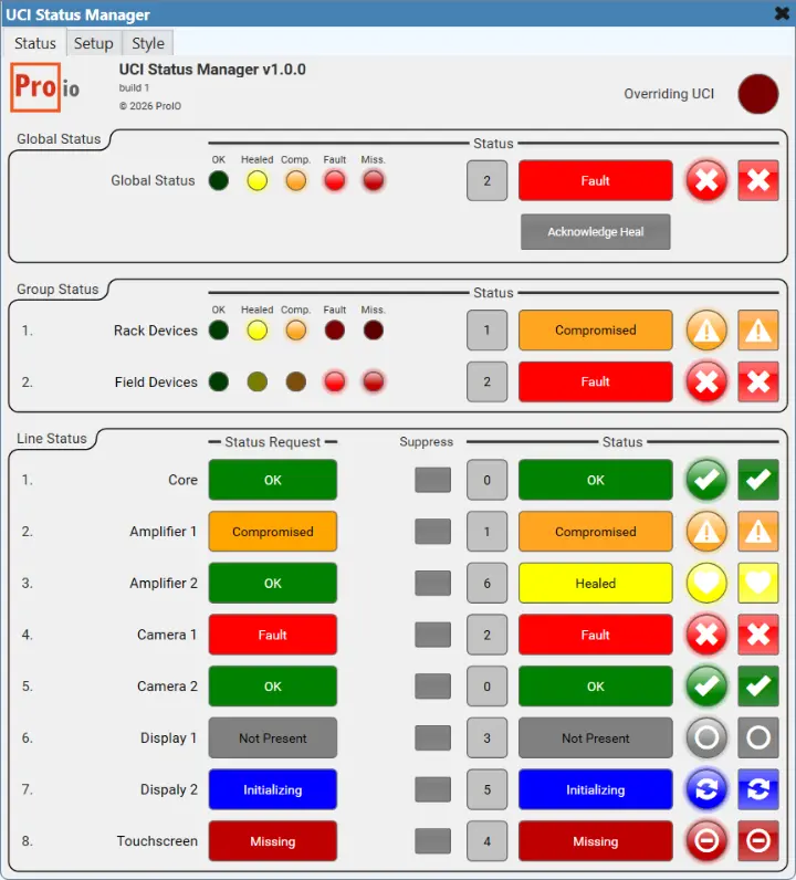 Screenshot of the UCI Status Manager Pluginn